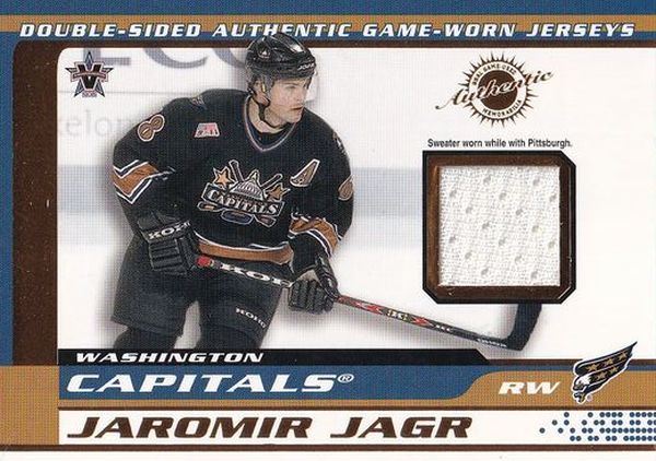 jersey karta JÁGR/BONDRA 01-02 Vanguard Double Sided Game-Used Jersey číslo 33